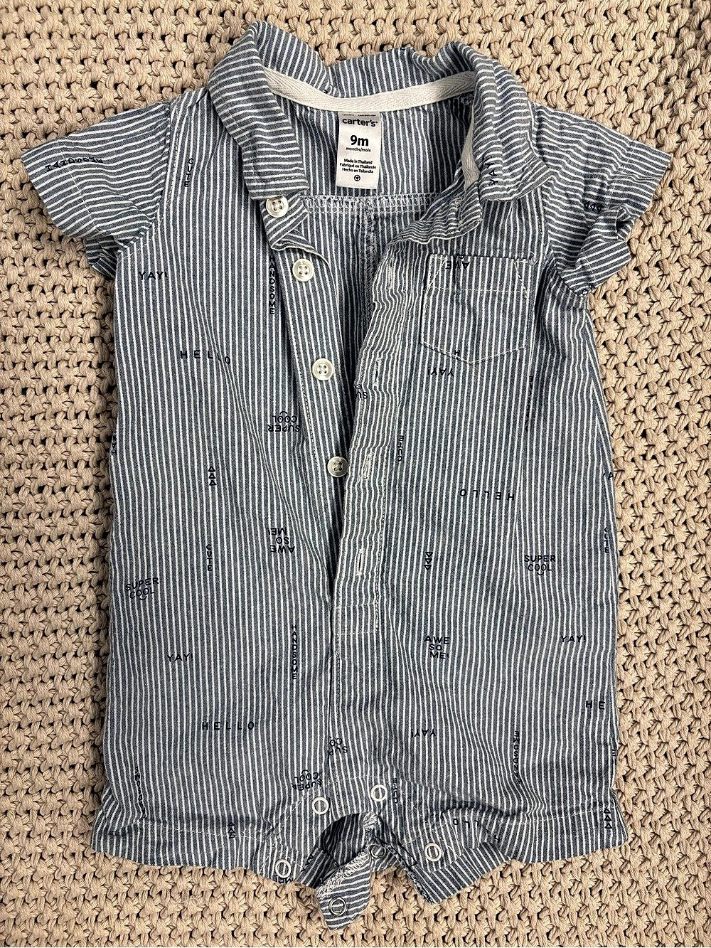 Carter's Striped Romper Blue & White Baby 9M Like New